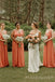 A-line Spaghetti Straps Orange V-neck Cheap Long Custom Bridesmaid Dresses , MRB0089