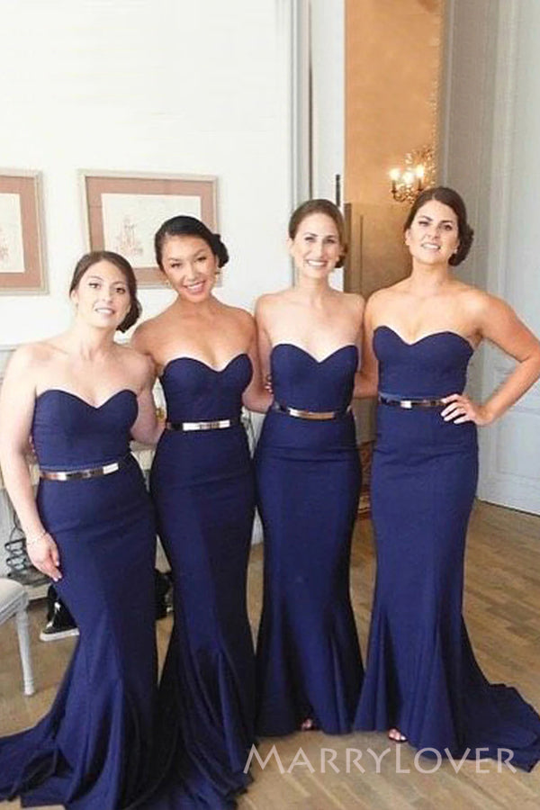 Sweetheart Navy Blue Mermaid Strapless Custom Cheap Long Custom Bridesmaid Dresses , MRB0098