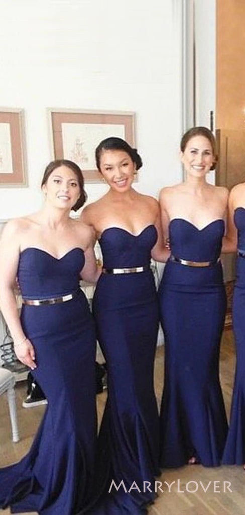 Sweetheart Navy Blue Mermaid Strapless Custom Cheap Long Custom Bridesmaid Dresses , MRB0098