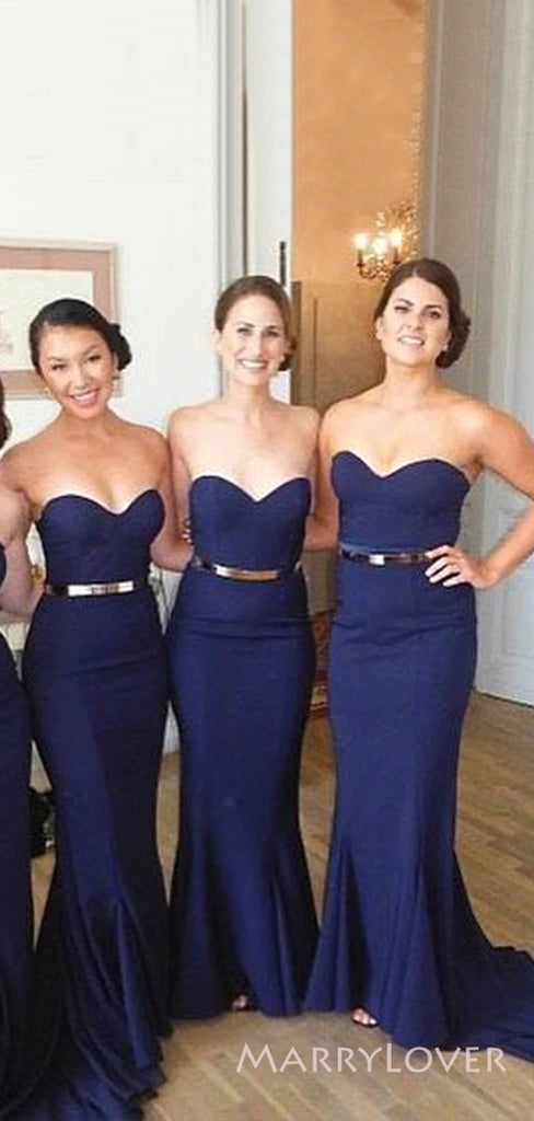 Sweetheart Navy Blue Mermaid Strapless Custom Cheap Long Custom Bridesmaid Dresses , MRB0098