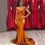 Mermaid Burnt Orange Satin Off Shoulder Custom Cheap Long Custom Bridesmaid Dresses , MRB0099