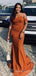Off Shoulder Burnt Orange Mermaid Cheap Long Custom Bridesmaid Dresses, MRB0102
