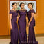 Mermaid Purple Satin Custom Cheap Off Shoulder Long Custom Bridesmaid Dresses , MRB0103