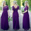 A-line Purple Chiffon Lace Half Sleeves Custom Cheap Long Custom Bridesmaid Dresses, MRB0105