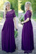 A-line Purple Chiffon Lace Half Sleeves Custom Cheap Long Custom Bridesmaid Dresses, MRB0105