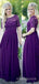 A-line Purple Chiffon Lace Half Sleeves Custom Cheap Long Custom Bridesmaid Dresses, MRB0105