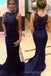 Mermaid Navy Blue Custom Cheap Appliques Long Custom Bridesmaid Dresses, MRB0106