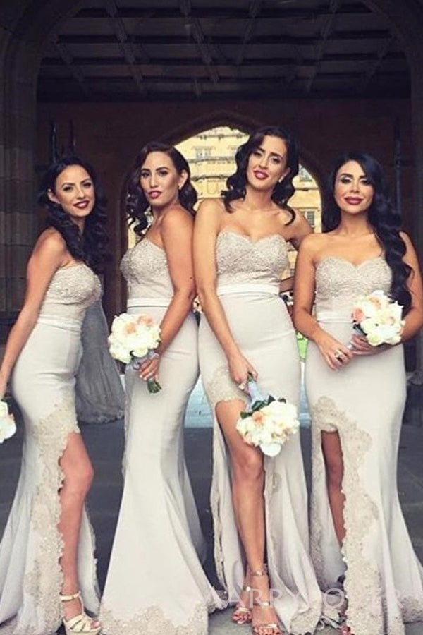 Sexy Mermaid Strapless Appliques Custom Long Custom Bridesmaid Dresses, MRB0110