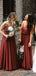 Simple Spaghetti Straps Rust A-line Long Custom V-neck Bridesmaid Dresses, MRB0119