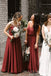 Simple Spaghetti Straps Rust A-line Long Custom V-neck Bridesmaid Dresses, MRB0119