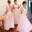 A-line Pink Chiffon Long Custom V-neck Bridesmaid Dresses, MRB0121