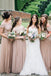 A-line Tulle Sequins V-neck Long Custom Short Sleeves Bridesmaid Dresses, MRB0122