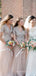 A-line Tulle Sequins V-neck Long Custom Short Sleeves Bridesmaid Dresses, MRB0122