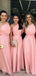 One Shoulder Pink Organza Long Custom A-line Bridesmaid Dresses, MRB0123