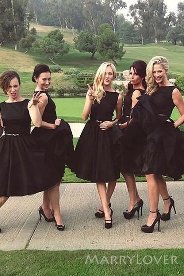 A-line Black Short Custom Bridesmaid Dresses, MRB0133