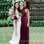 Sexy Burgundy Jersey Long Custom Halter Bridesmaid Dresses, MRB0137