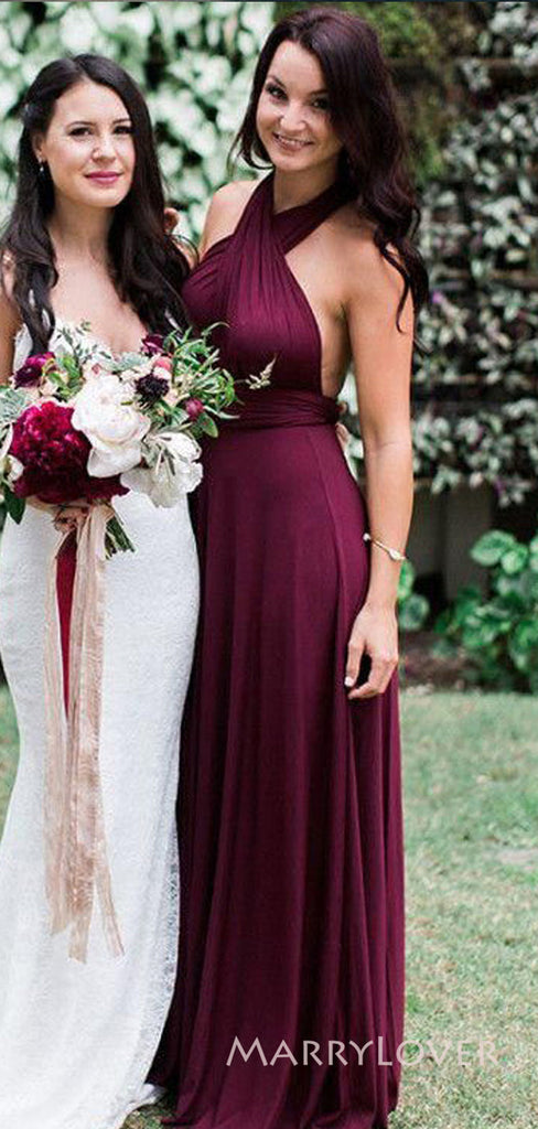 Sexy Burgundy Jersey Long Custom Halter Bridesmaid Dresses, MRB0137