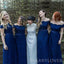 Off Shoulder Navy BLue Lace Long Custom Bridesmaid Dresses, MRB0141