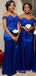 Royal Blue Satin Appliques Off Shoulder Mermaid Long Custom Bridesmaid Dresses, MRB0142