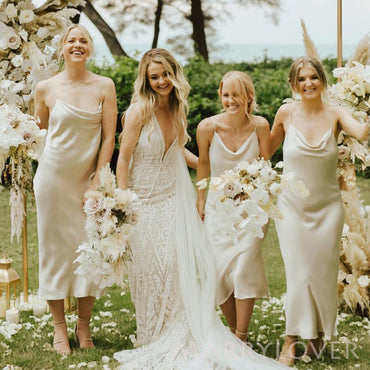 Simple Champagne Satin Spaghetti Straps Mermaid Long Custom Bridesmaid Dresses, MRB0143