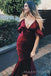 Deep V-neck Mermaid Satin Long Custom Spaghetti Straps Bridesmaid Dresses, MRB0146