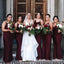 Simple Burgundy Satin Spaghetti Straps Mermaid Long Custom Bridesmaid Dresses, MRB0151