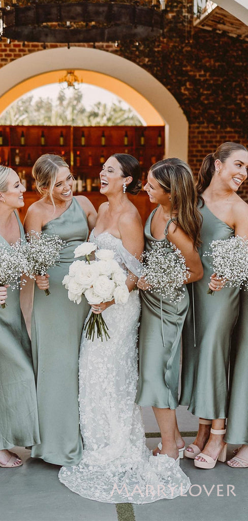 Mismatched Satin Spaghetti Straps Mermaid Long Custom Bridesmaid Dresses, MRB0152