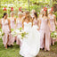 Mismatched Pink Chiffon Side Slit Long Custom Bridesmaid Dresses, MRB0153