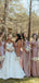 Mermaid Rose Gold Satin Spaghetti Straps Long Custom Bridesmaid Dresses, MRB0154
