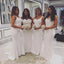 Mermaid V-neck White Long Cheap Custom Bridesmaid Dresses, MRB0162