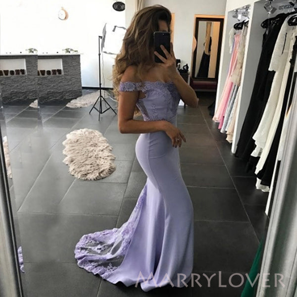 Popular Off Shoulder Mermaid Lavender Long Cheap Custom Bridesmaid Dresses, MRB0166