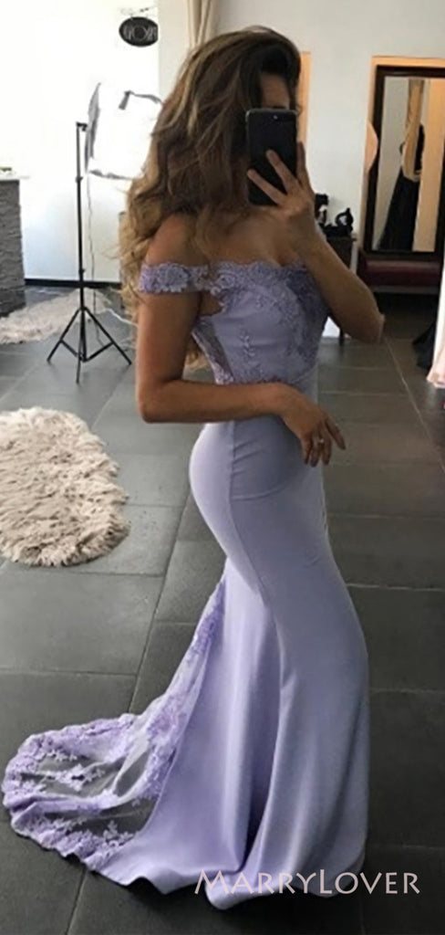 Popular Off Shoulder Mermaid Lavender Long Cheap Custom Bridesmaid Dresses, MRB0166