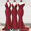 Mismatched Burgundy Satin Mermaid Long Cheap Custom Bridesmaid Dresses, MRB0170