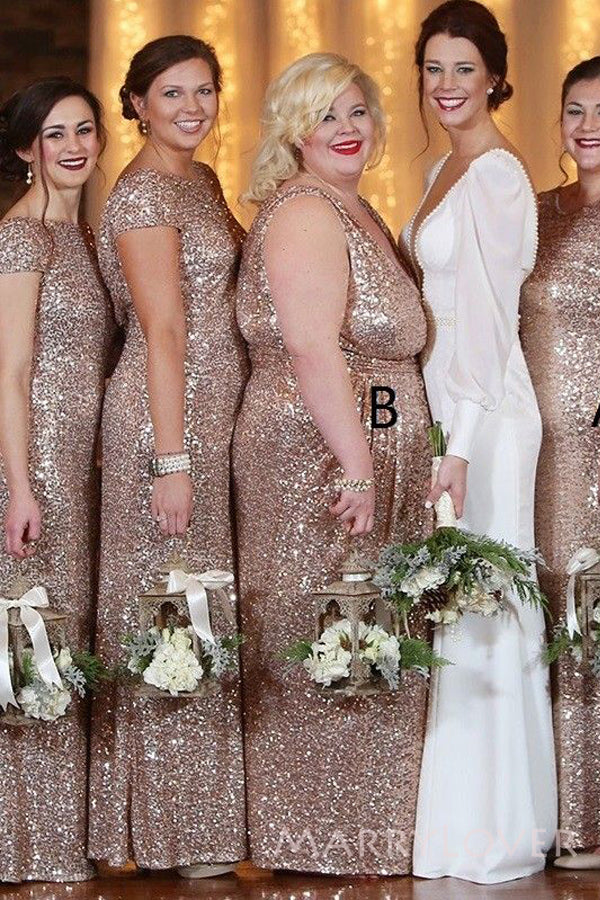 Mismatched Gold Sequins Mermaid Long Cheap Custom Bridesmaid Dresses, MRB0172