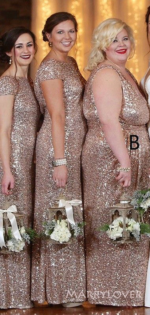 Mismatched Gold Sequins Mermaid Long Cheap Custom Bridesmaid Dresses, MRB0172