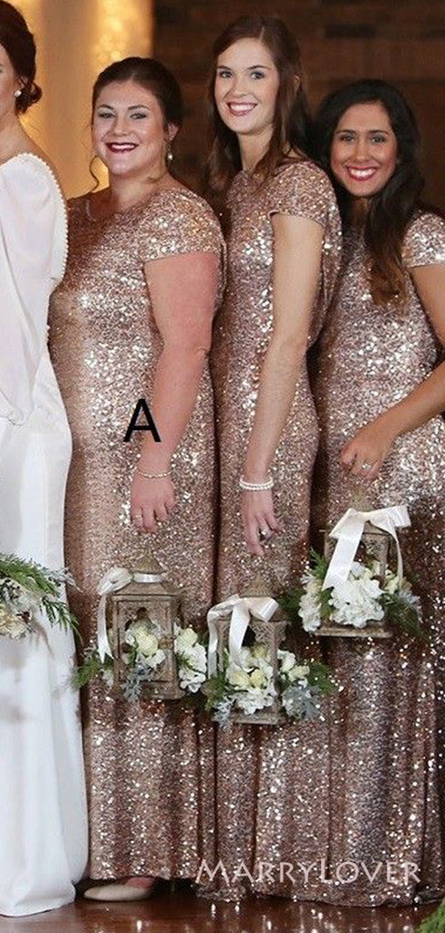 Mismatched Gold Sequins Mermaid Long Cheap Custom Bridesmaid Dresses, MRB0172