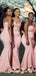 One Shoulder Mermaid Pink Appliques Long Cheap Off Shoulder Bridesmaid Dresses, MRB0179