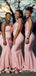 One Shoulder Mermaid Pink Appliques Long Cheap Off Shoulder Bridesmaid Dresses, MRB0179