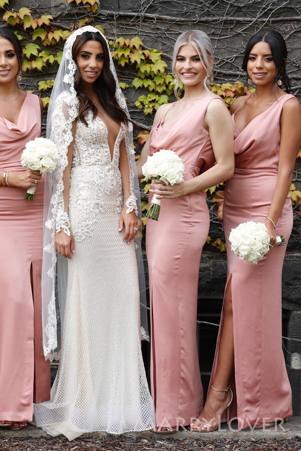 Simple Mermaid Side Slit Satin Long Cheap Custom Bridesmaid Dresses, MRB0181