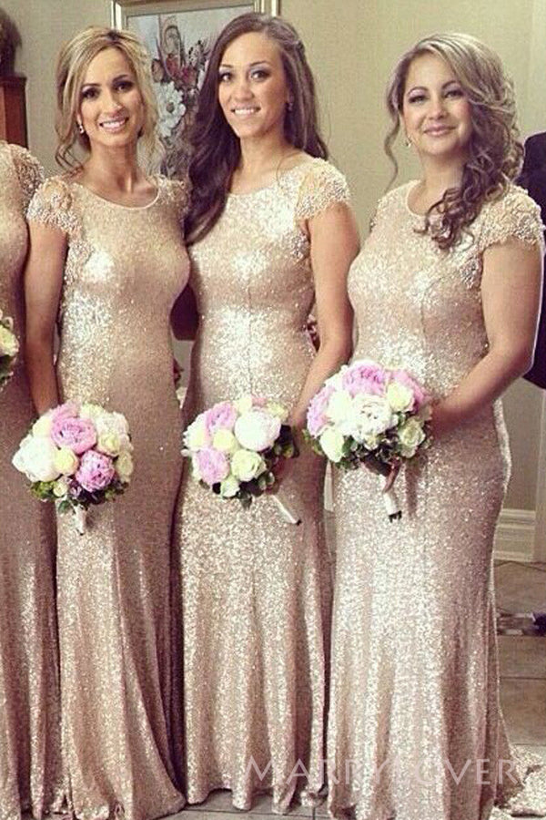 Popular Mermaid Gold Satin Long Cheap Custom Bridesmaid Dresses, MRB0185