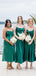 Cowl-neck Mermaid Spaghetti Straps Dark Green Satin Long Cheap Custom Bridesmaid Dresses, MRB0187