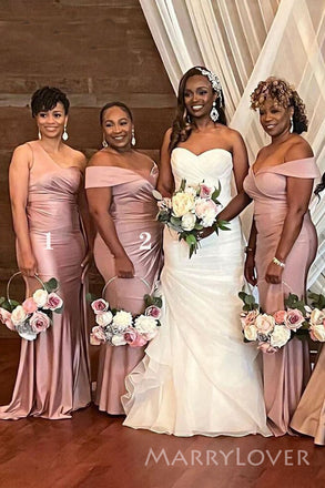 Mismatched Satin Mermaid Long Cheap Custom Bridesmaid Dresses, MRB0188