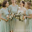 Mint Green Lace A-line Short Cheap Custom Short Sleeves Bridesmaid Dresses, MRB0192