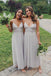 Simple A-line Tulle Spaghetti Straps Long Cheap Custom V-neck Bridesmaid Dresses, MRB0193