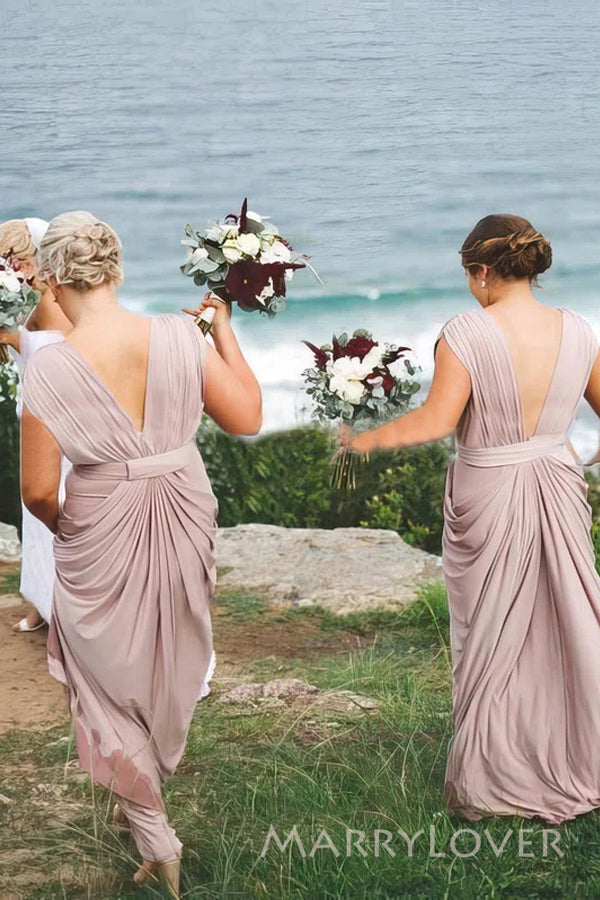 Mermaid V-neck Long Cheap Custom V-back Bridesmaid Dresses, MRB0194