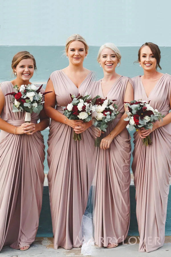 Mermaid V-neck Long Cheap Custom V-back Bridesmaid Dresses, MRB0194