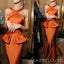 Unique Burnt Orange Satin Mermaid Long Cheap Custom Bridesmaid Dresses, MRB0199