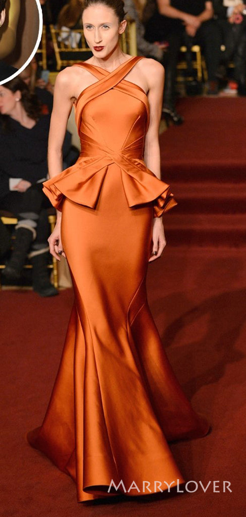 Unique Burnt Orange Satin Mermaid Long Cheap Custom Bridesmaid Dresses, MRB0199