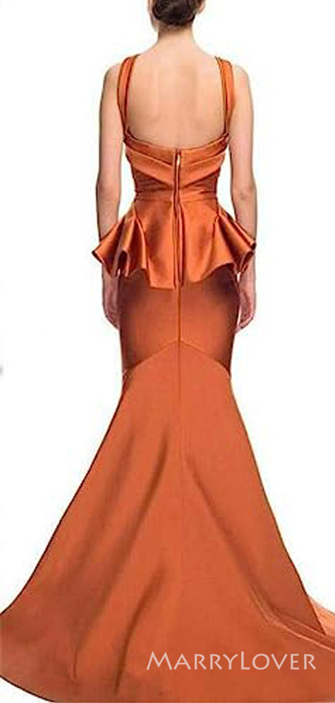 Unique Burnt Orange Satin Mermaid Long Cheap Custom Bridesmaid Dresses, MRB0199