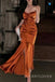 Burnt Orange Satin Spaghetti Straps Long Custom Mermaid Bridesmaid Dresses, MRB0204